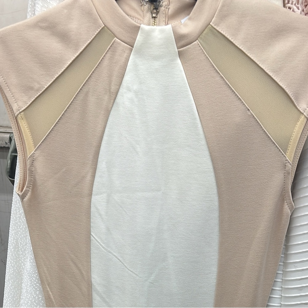 Fashion Nova Beige and Cream Colorblock Sheath Dress